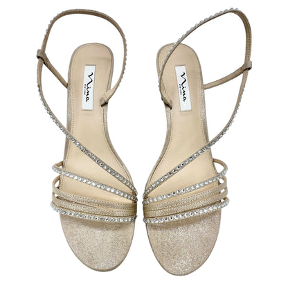 Nina Gerri-Fy Taupe Reflective Heeled Sandals Strappy Rhinestone 10M Formal