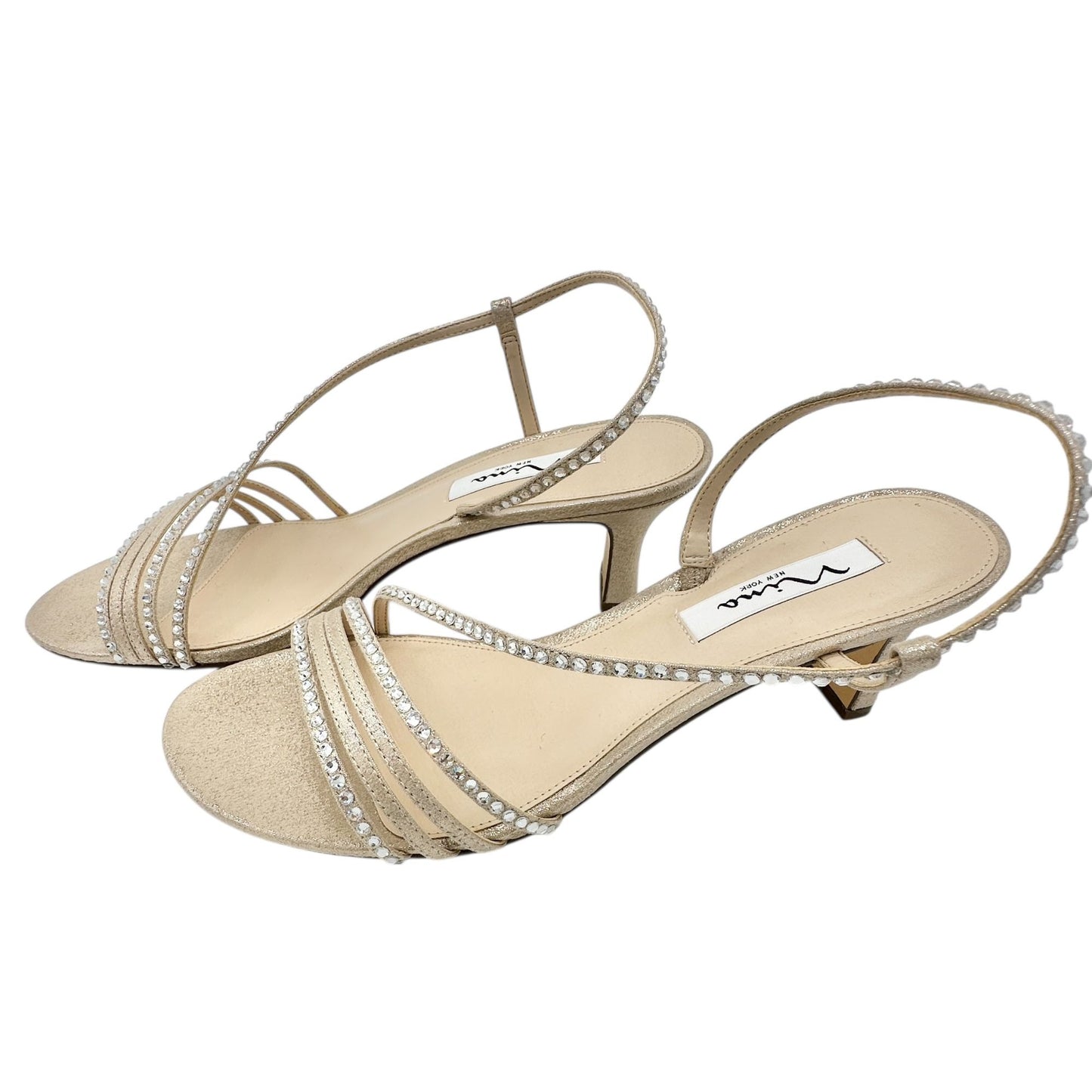 Nina Gerri-Fy Taupe Reflective Heeled Sandals Strappy Rhinestone 10M Formal