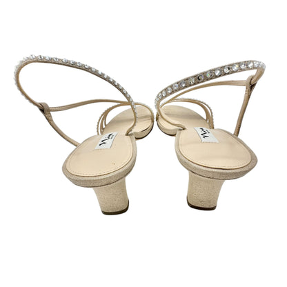 Nina Gerri-Fy Taupe Reflective Heeled Sandals Strappy Rhinestone 10M Formal