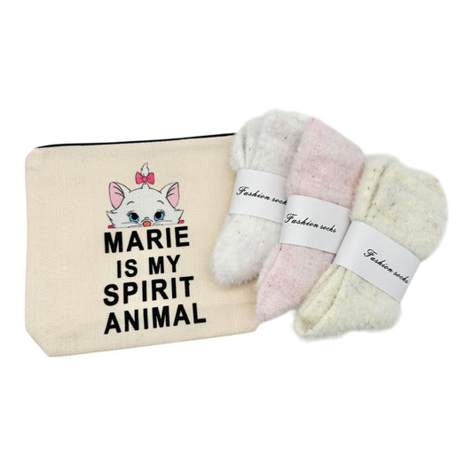 Aristocats Marie Makeup Bag 8.5 X 6.5 With 3 Pairs Of Fashion Socks Gift Set