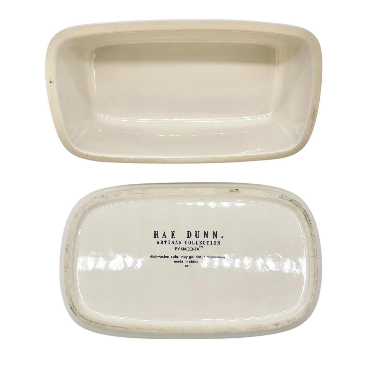 Rae Dunn Artisan Collection BUTTER Dish with Lid Ceramic White Black Letters NEW