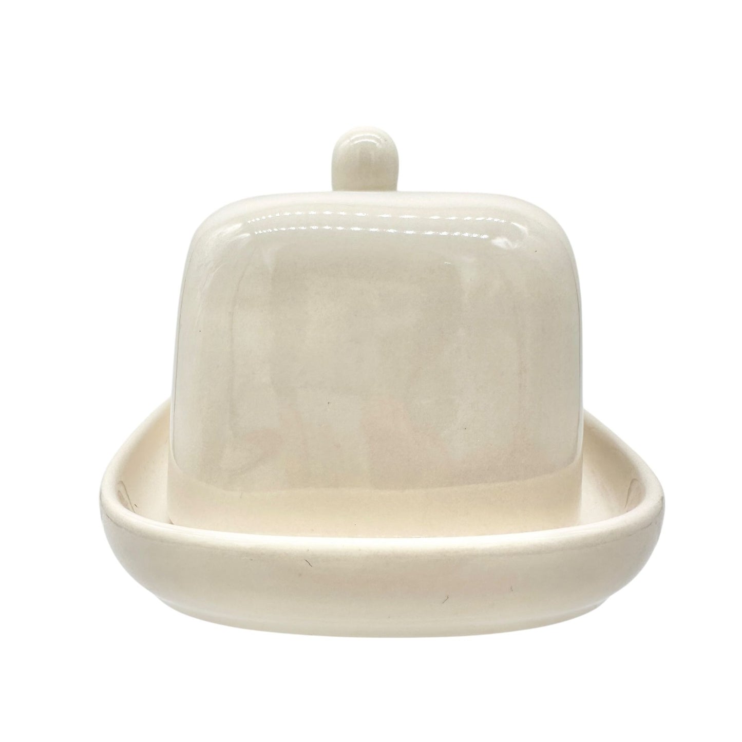 Rae Dunn Artisan Collection BUTTER Dish with Lid Ceramic White Black Letters NEW