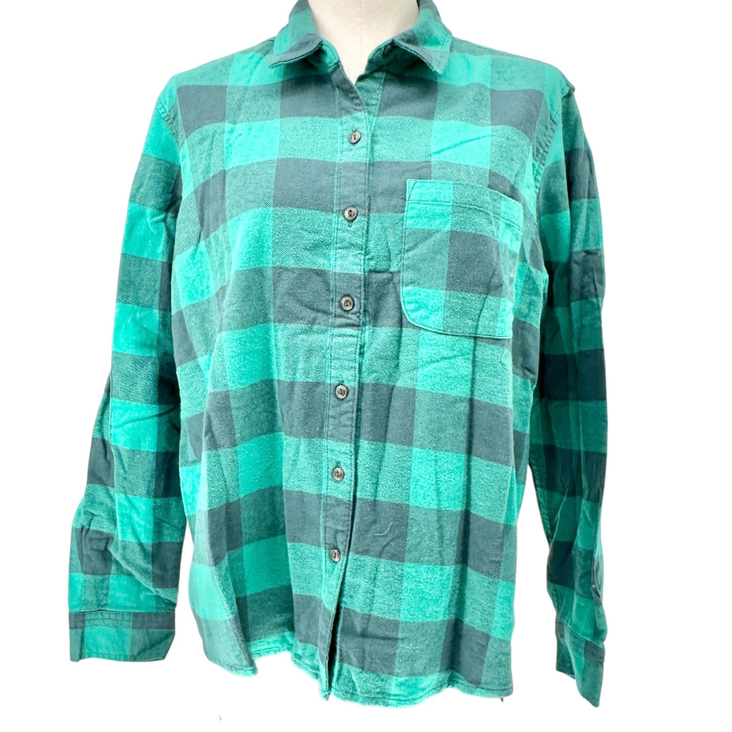 Universal Thread Buffalo Plaid Shirt Womens M Green Black Button-Down Cotton LS