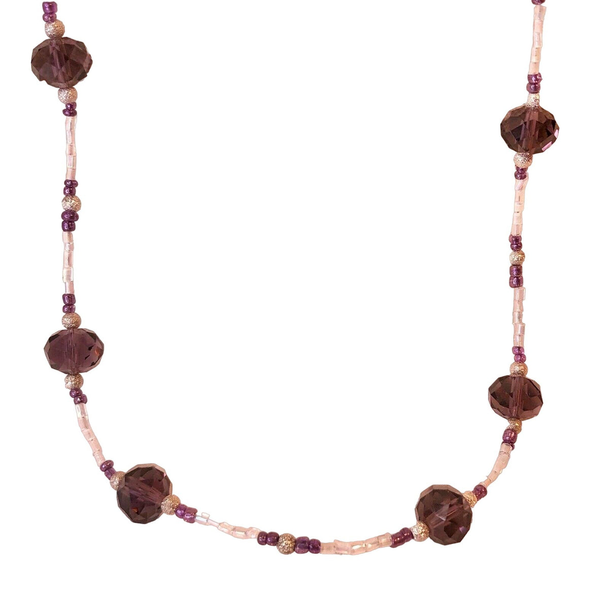Handmade Boho Jewelry Purple & Crystal Glass Bead Necklace With Toggle Clasp