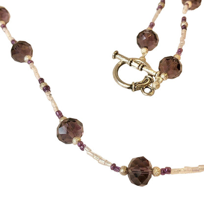 Handmade Boho Jewelry Purple & Crystal Glass Bead Necklace With Toggle Clasp