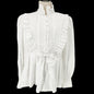 Victorian White Ruffled Peplum Blouse Cotton High Neck LS Size L -Fits Like M