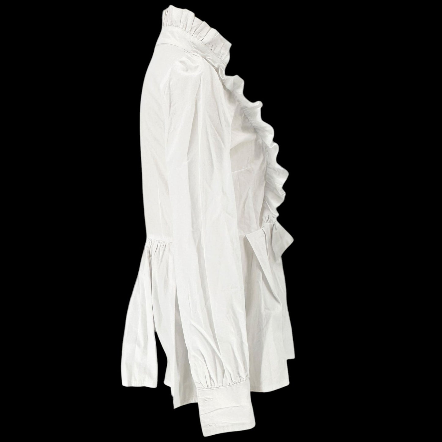Victorian White Ruffled Peplum Blouse Cotton High Neck LS Size L -Fits Like M