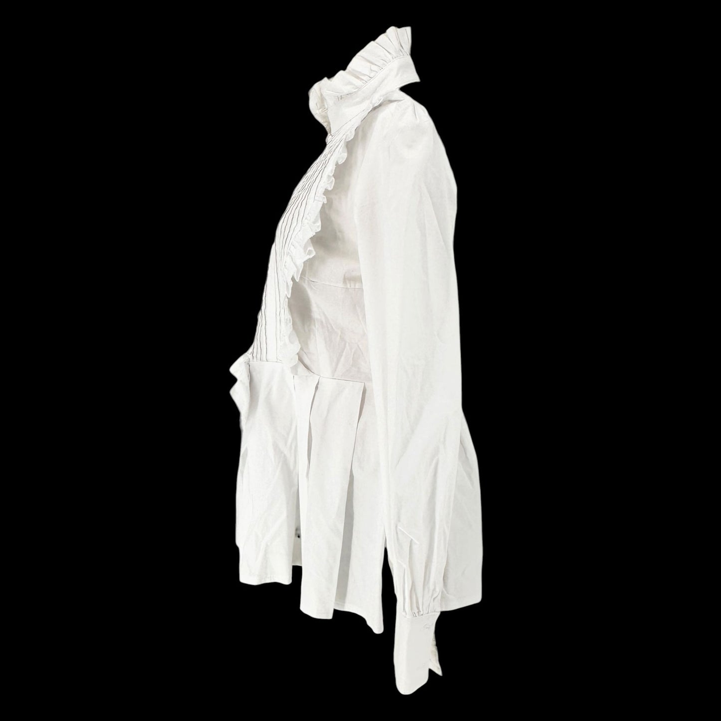 Victorian White Ruffled Peplum Blouse Cotton High Neck LS Size L -Fits Like M