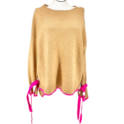 Womens 2X Sweater Camel With Pink Trim & Side Ties by Crown & Ivy Soft Stylish