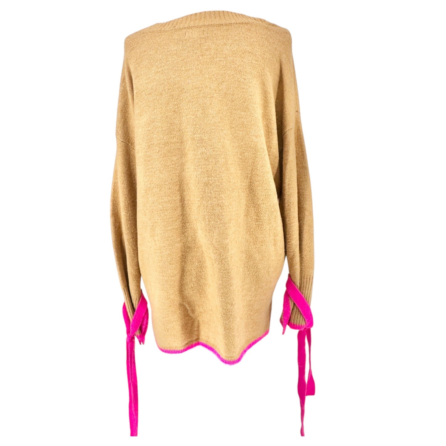 Womens 2X Sweater Camel With Pink Trim & Side Ties by Crown & Ivy Soft Stylish