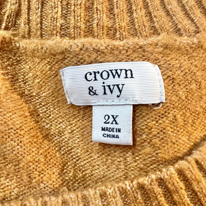 Womens 2X Sweater Camel With Pink Trim & Side Ties by Crown & Ivy Soft Stylish