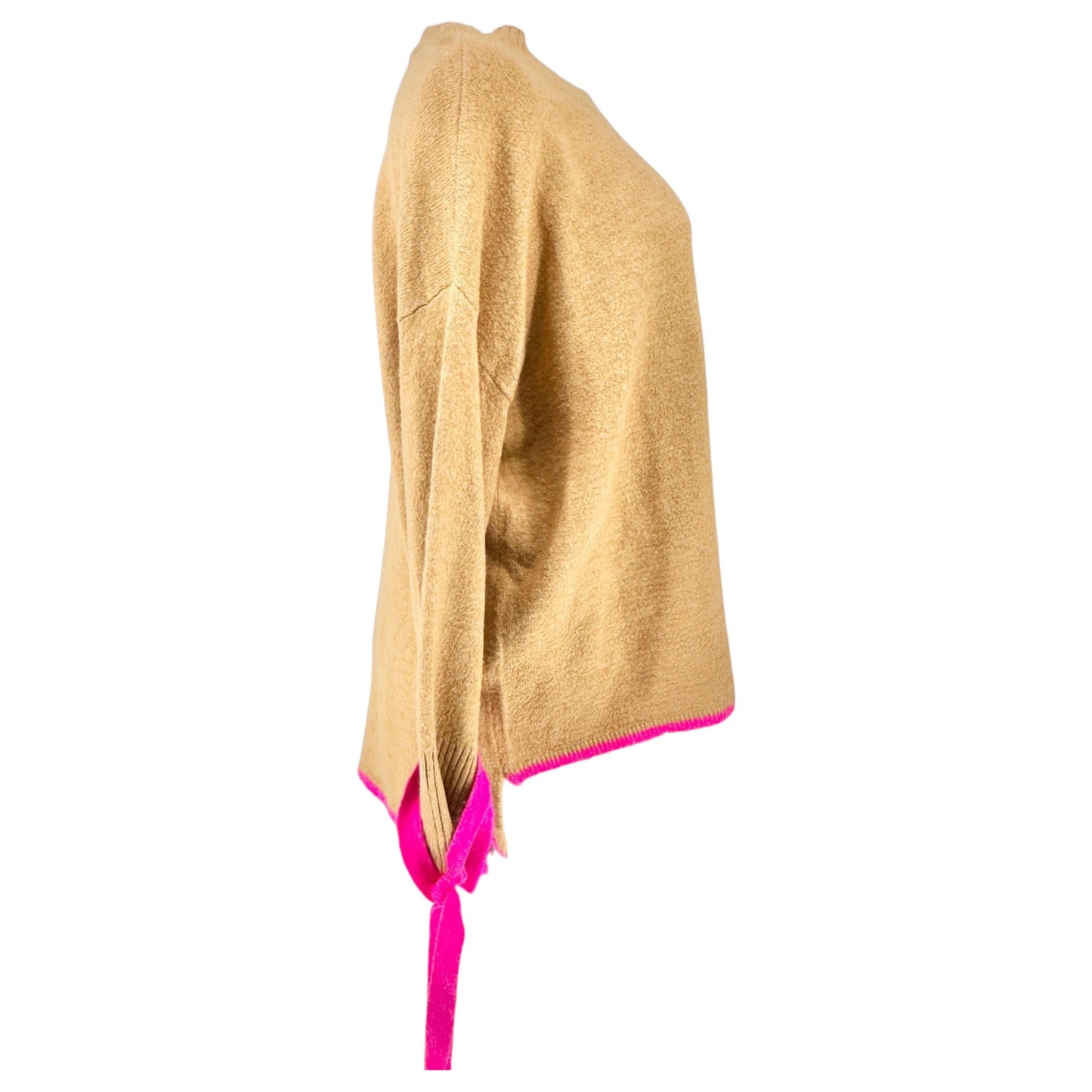 Womens 2X Sweater Camel With Pink Trim & Side Ties by Crown & Ivy Soft Stylish