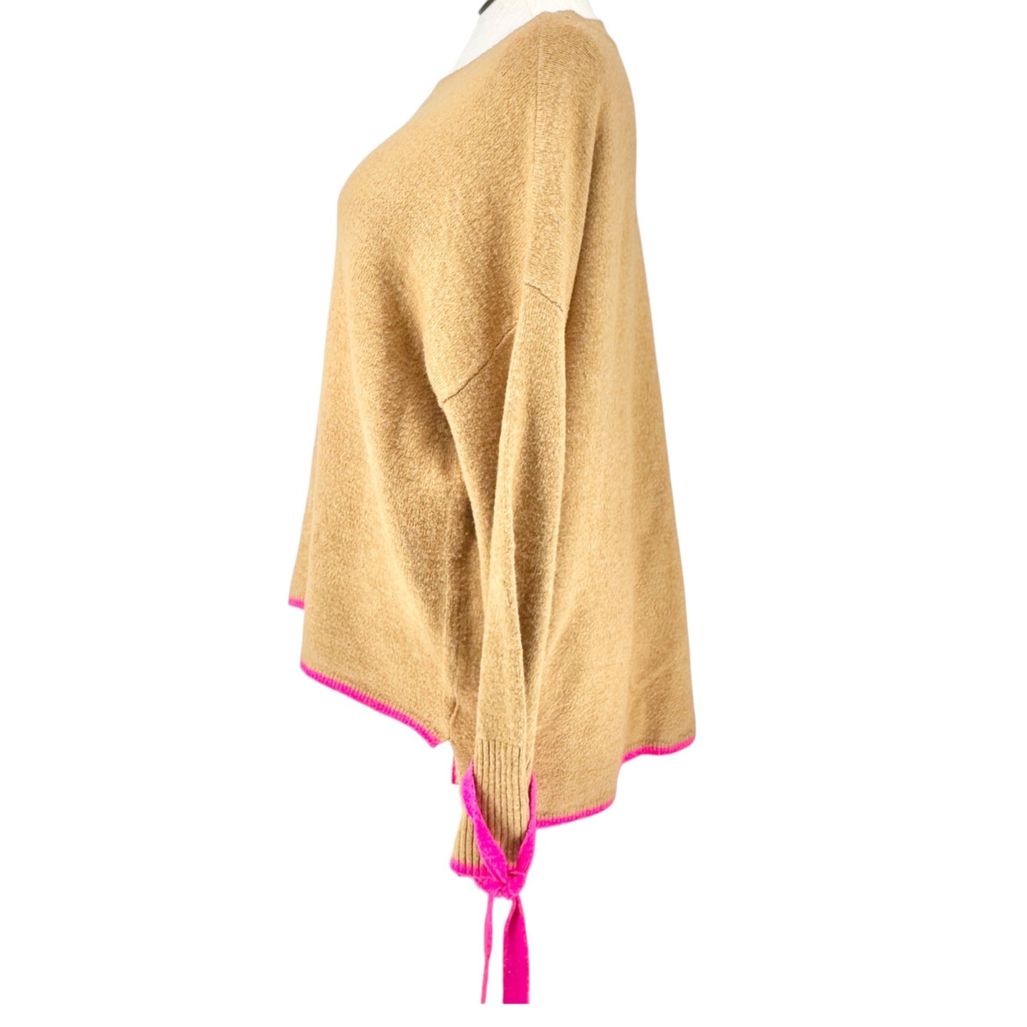 Womens 2X Sweater Camel With Pink Trim & Side Ties by Crown & Ivy Soft Stylish