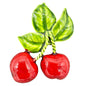 Vintage Vibrant Enamel Cherry Brooch Pin With Green Leaves Retro Fruit Jewelry