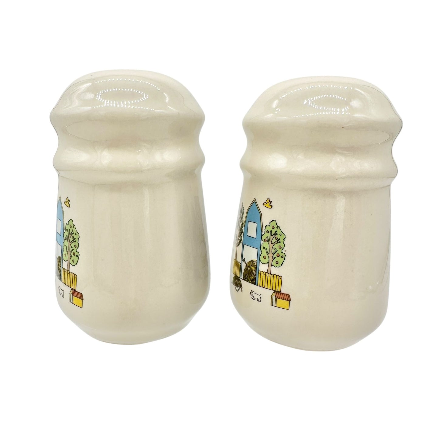 Vintage Ceramic Salt and Pepper Shakers Painted Cottage Village Design