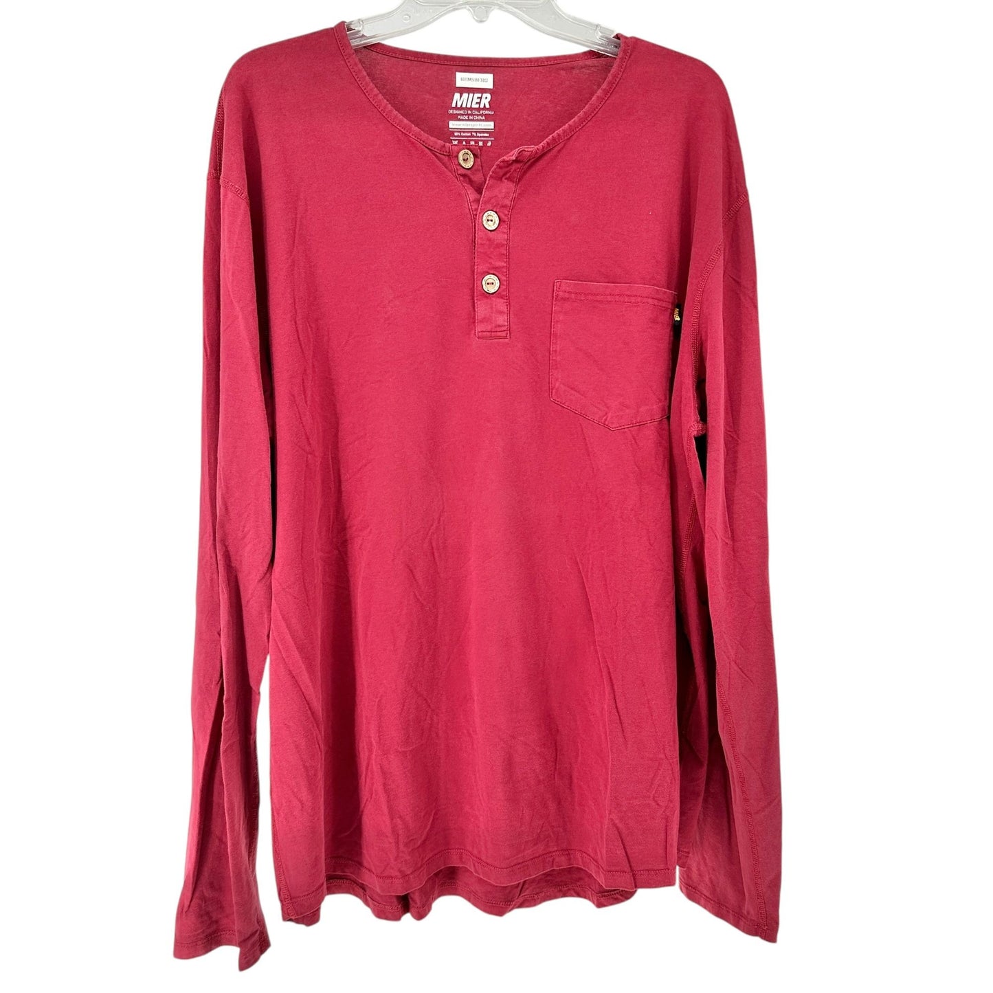 Mier Henley Shirt Mens 3XL Long Sleeve Brick Red Cotton and Spandex Blend