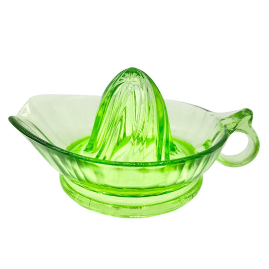 Vintage Green Depression Glass Juicer With Handle and Spout 8x6 inches