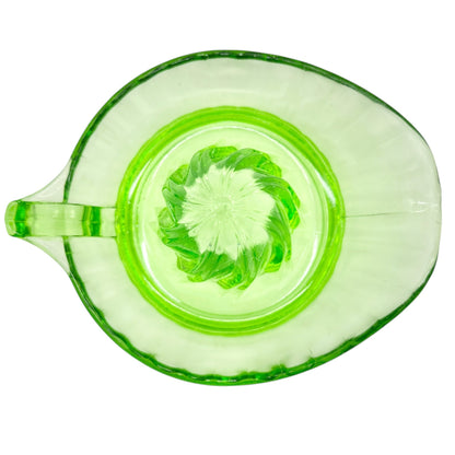 Vintage Green Depression Glass Juicer With Handle and Spout 8x6 inches