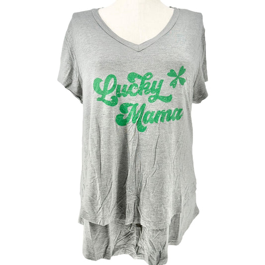 Latched Mama Boyfriend Nursing Tee Womens 1X Gray Lucky Mama SS Soft Stretchy