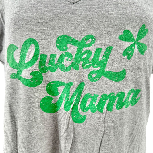 Latched Mama Boyfriend Nursing Tee Womens 1X Gray Lucky Mama SS Soft Stretchy