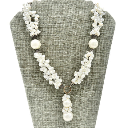 Vintage Faux Pearl Beaded Necklace Adjustable Toggle Closure Ornate Slvr Accents