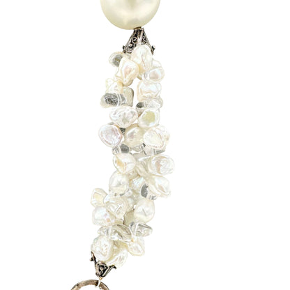 Vintage Faux Pearl Beaded Necklace Adjustable Toggle Closure Ornate Slvr Accents