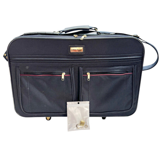 American Tourister Dark Blue Rolling Suitcase With Padlock & Key Vintage Luggage