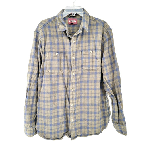 Alesbury Heavy Flannel Shirt Mens XL Reg Olive Navy Plaid Long Sleeve Button-Up