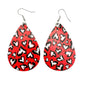 Red Heart Print Faux Leather Teardrop Earrings 3" Lightweight Valentines Day NEW