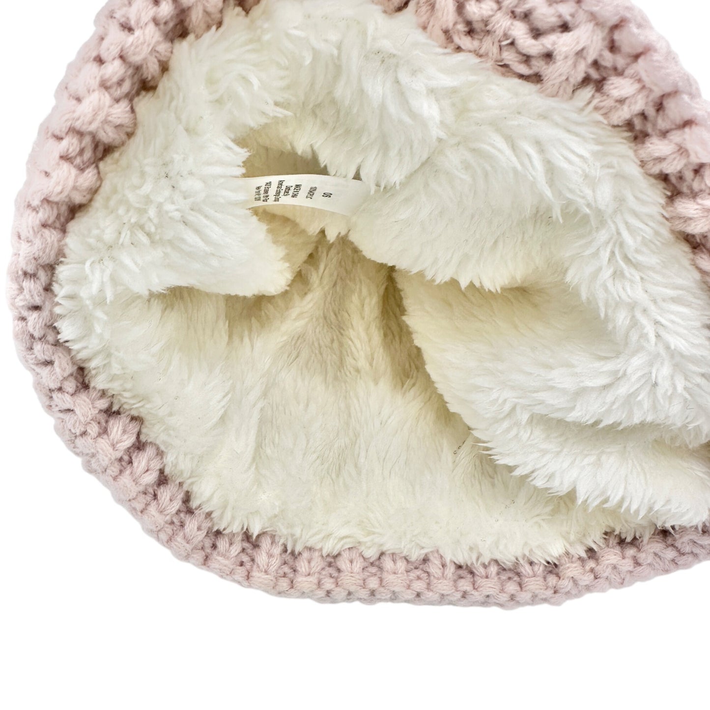 Cozy Pink Knit Beanie With Faux Fur Pom and Fleece Lining NWOT