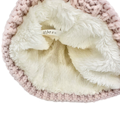 Cozy Pink Knit Beanie With Faux Fur Pom and Fleece Lining NWOT