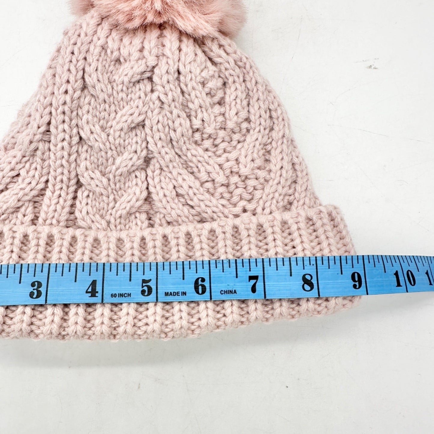 Cozy Pink Knit Beanie With Faux Fur Pom and Fleece Lining NWOT