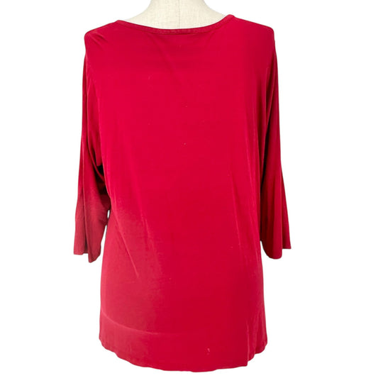 Lane Bryant Tunic Top Womens Size 22/24W Red Ruffle Front 3/4 Sleeve Soft Comfy