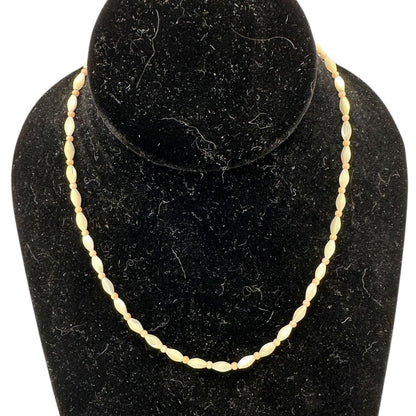 Vintage Cream and Peach Beaded Necklace With Twisted Barrel Clasp 16 inch