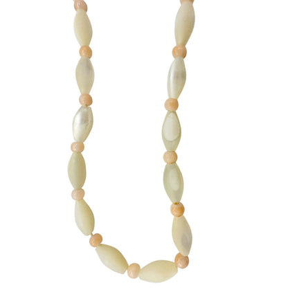 Vintage Cream and Peach Beaded Necklace With Twisted Barrel Clasp 16 inch