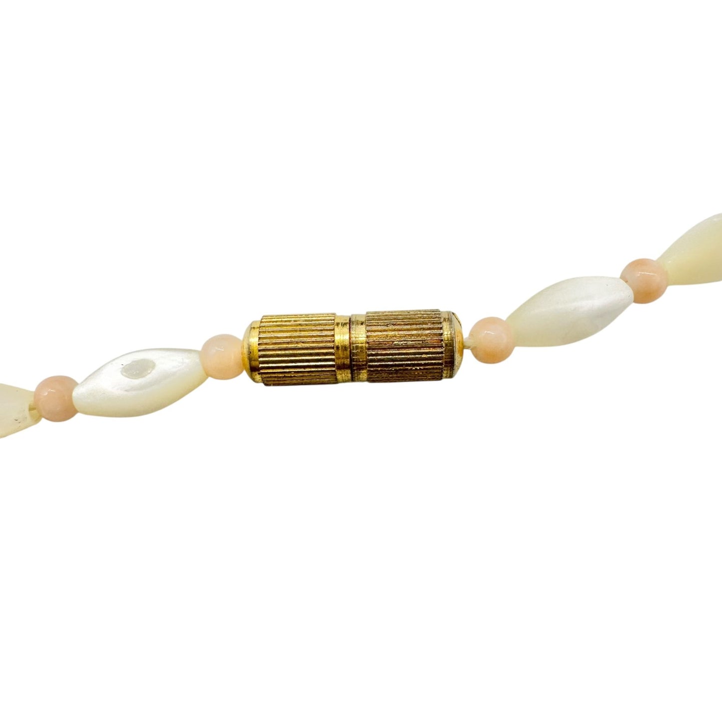 Vintage Cream and Peach Beaded Necklace With Twisted Barrel Clasp 16 inch