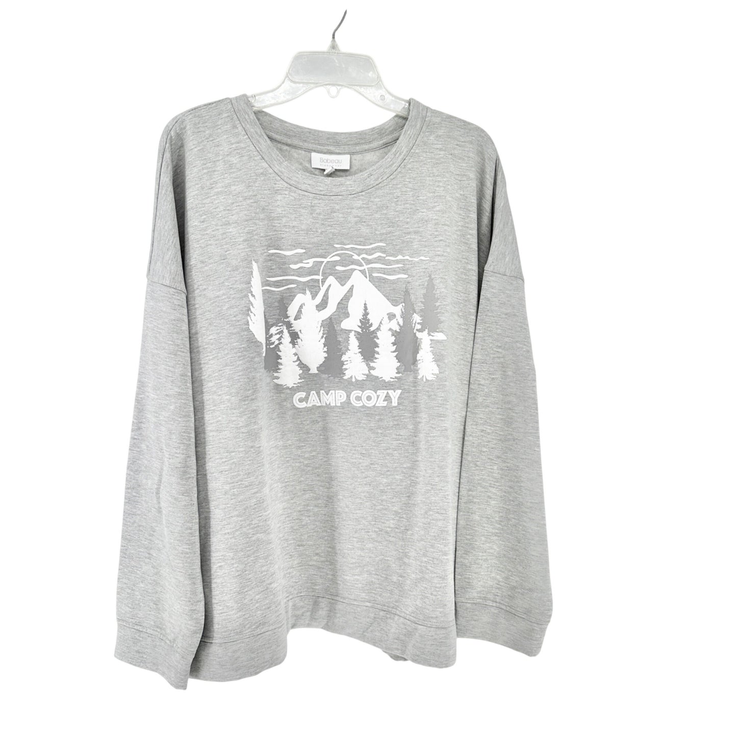Camp Cozy Bobeau Sleepwear Sweatshirt 3X Pullover Heather Gray Relaxed Fit NWT
