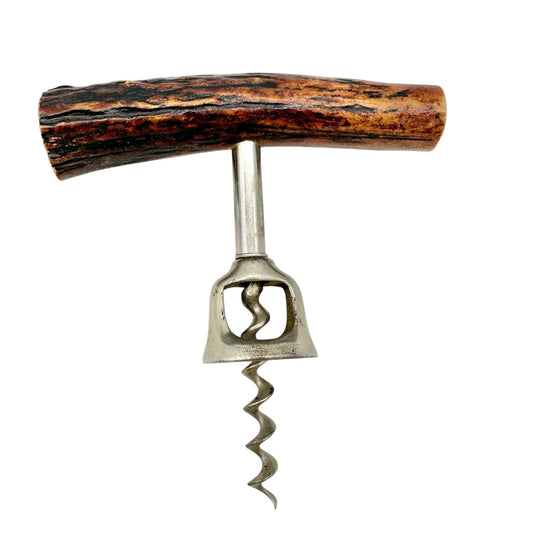 Antique Victorian Antler Handled Traditional Corkscrew Wine Bottle Opener