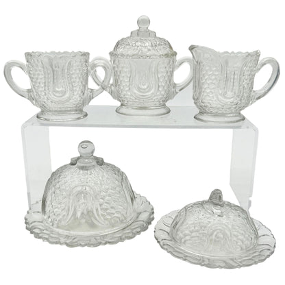 Federal Glass 1914 Wabash Childrens Tableware 5pc Set Tulip & Honeycomb Pattern