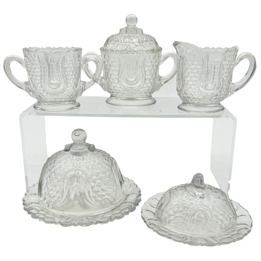 Federal Glass 1914 Wabash Childrens Tableware 5pc Set Tulip & Honeycomb Pattern