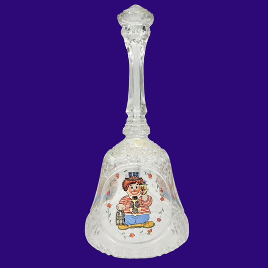 Vintage Crystal Glass Bell Painted Clown Design Floral Details Collectible 8"H