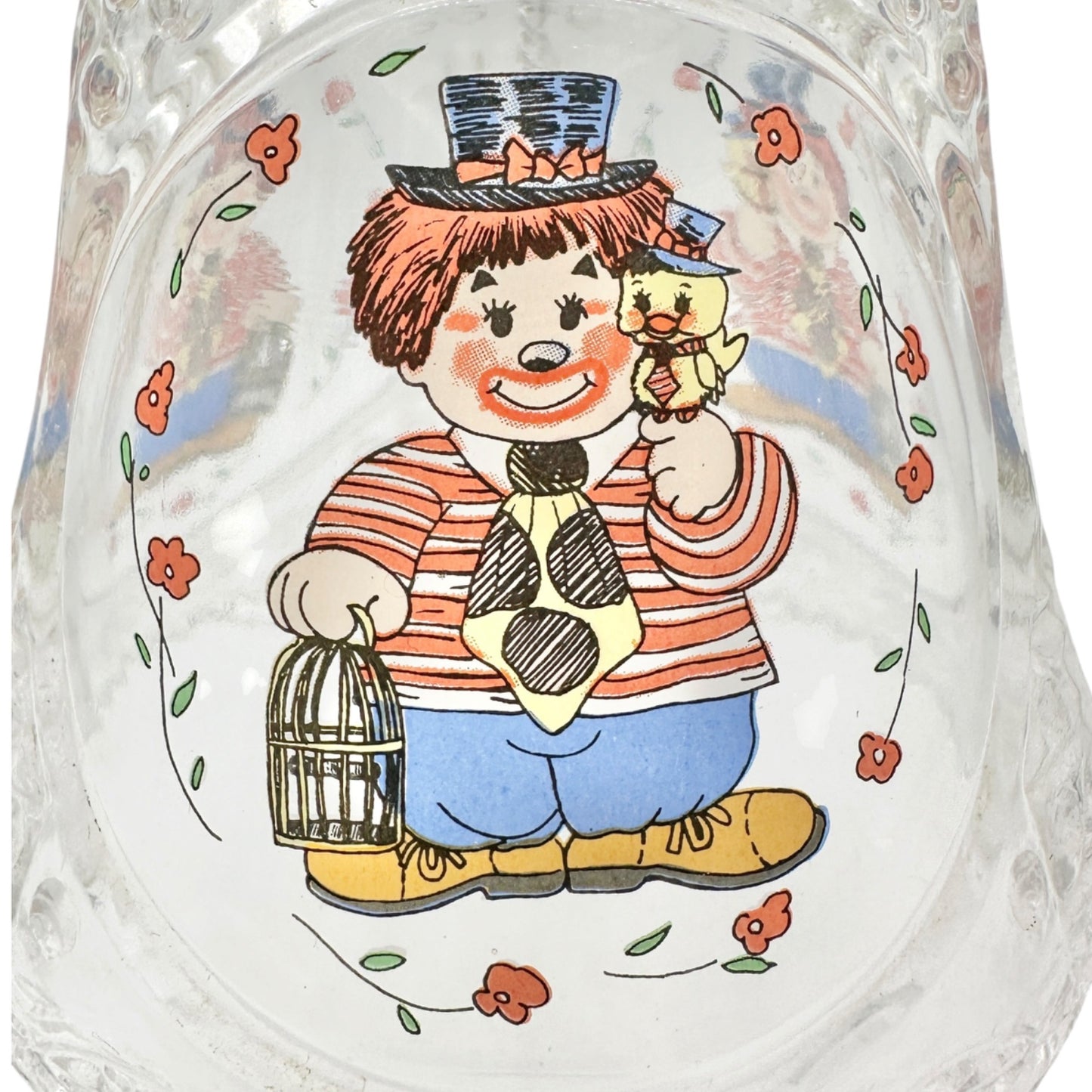 Vintage Crystal Glass Bell Painted Clown Design Floral Details Collectible 8"H