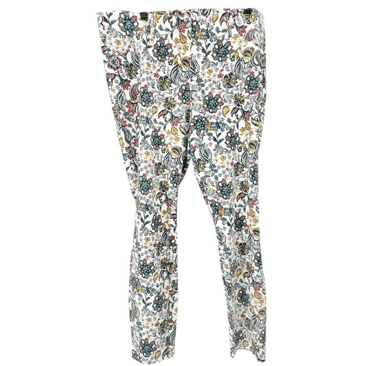 Time And Tru Womens Pants Womens XXL 20 White with Florals Cotton Blend Stretch