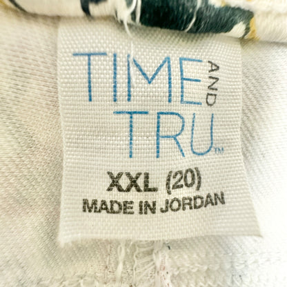 Time And Tru Womens Pants Womens XXL 20 White with Florals Cotton Blend Stretch