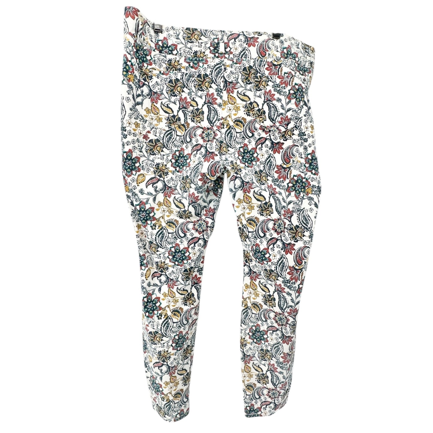 Time And Tru Womens Pants Womens XXL 20 White with Florals Cotton Blend Stretch