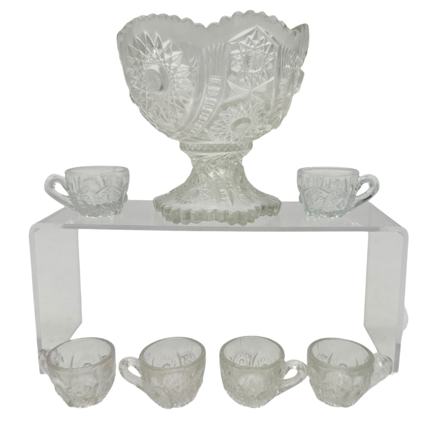 Oval Star Crystal No 300 Punch Bowl and 6 Cups Vintage Childrens Tableware Set