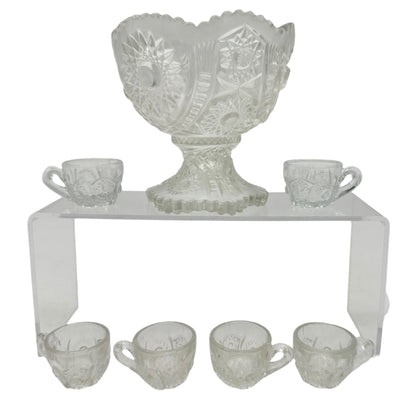 Oval Star Crystal No 300 Punch Bowl and 6 Cups Vintage Childrens Tableware Set