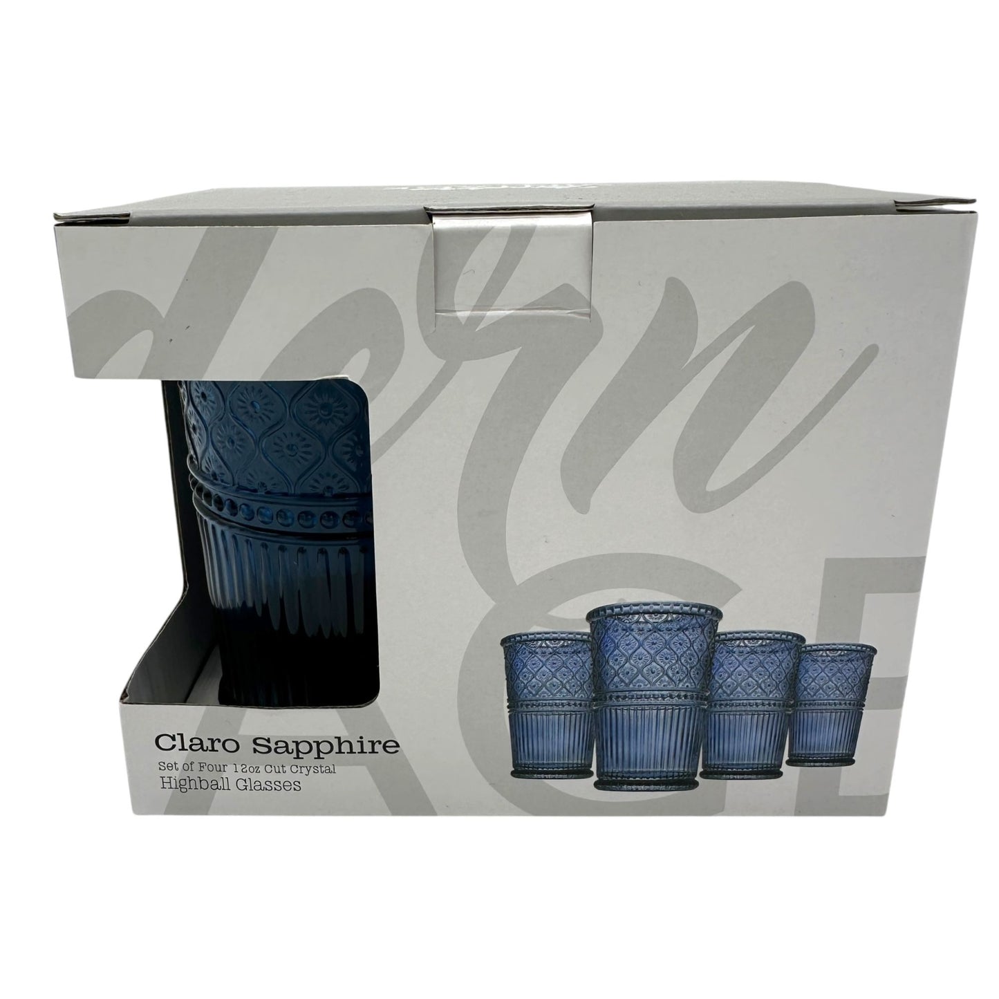 Godinger Modern Vintage Claro Sapphire 12oz Cut Crystal Highball Glass Set Of 4