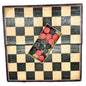 Vintage Wooden Checkers Game Set Red Black Pieces Folding Board