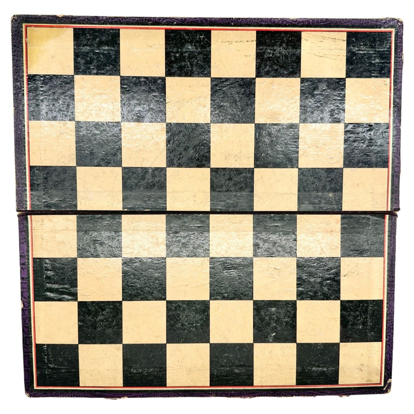 Vintage Wooden Checkers Game Set Red Black Pieces Folding Board